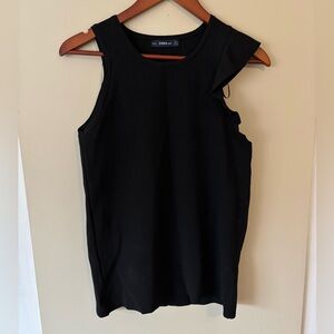 Zara Knit Sleeveless Black Women's Top with Ruffle Detail Size Medium
